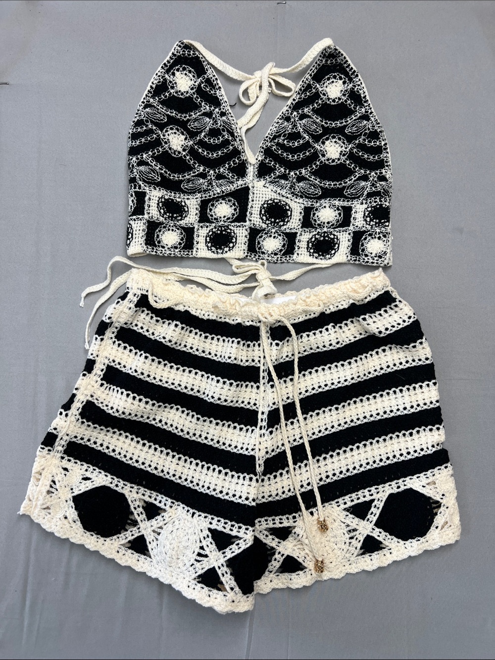 POL black and White Crochet Two-Piece Set